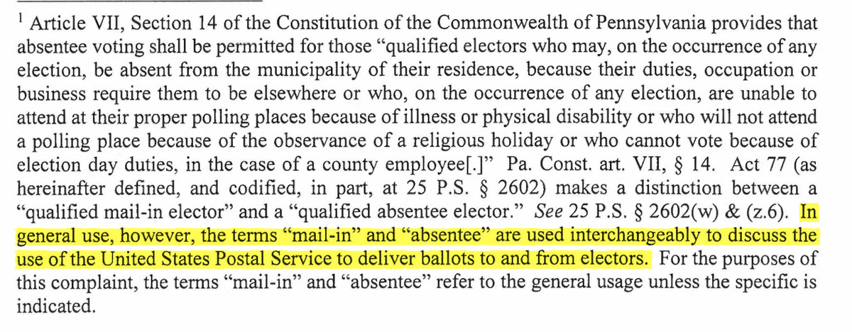 Yesterday,  @realdonaldtrump fired off his latest round of attacks on vote by mail, once again tweeting misleading distinctions between “absentee” and “mail-in” ballots.As Trump and the  @GOP admitted in court THEY  MEAN THE  SAME  THING. (11/17)