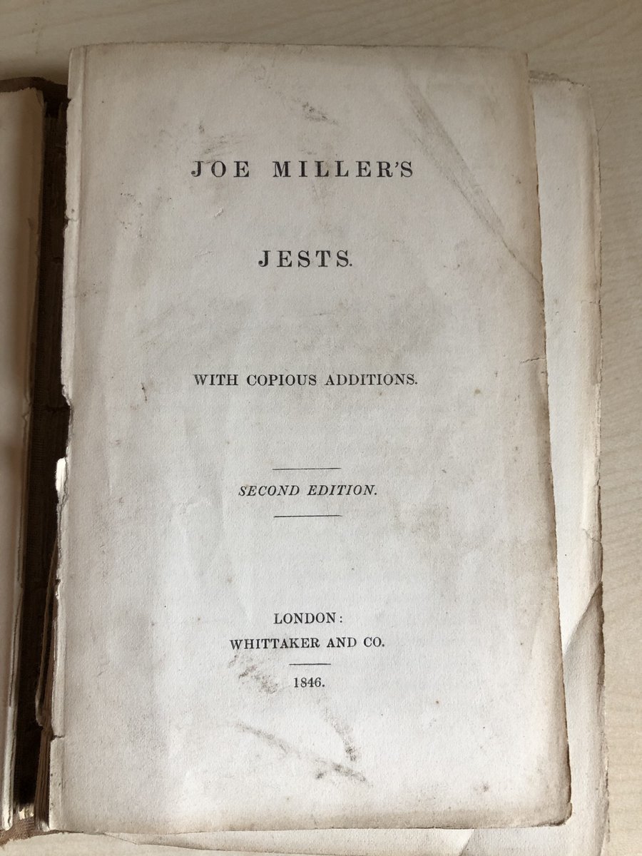 The book in question is Joe Miller's Jests (1739) — a famous anthology of quips and comic annecdotes that was regularly reprinted and expanded. I'm comparing the original text to an edition that circulated in the 1830s and 1840s (so, fairly early in the Victorian era). /2