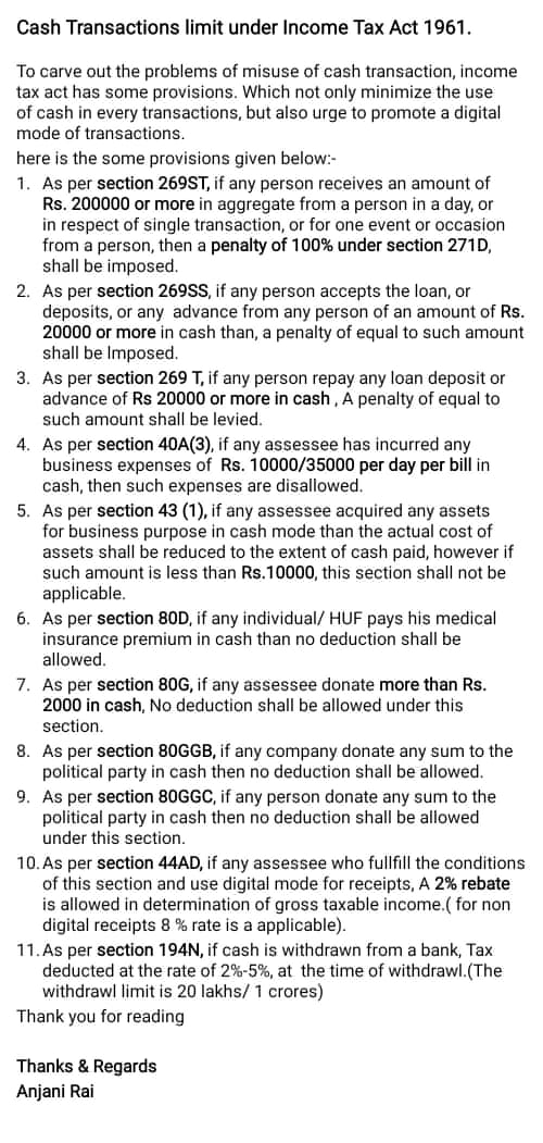 ANJANIRAI14's tweet photo. Kindly read my new write up, "Cash transactions under Income Tax Act. 1961".
suggestions are invited.

#cash, #incometax, #cashtransaction, #269SS, #269ST, #269T, #80D, #80G, #80GGB, #80GGC, #44AD, #194N, #BlackMoney https://t.co/qcKlbNDN2D