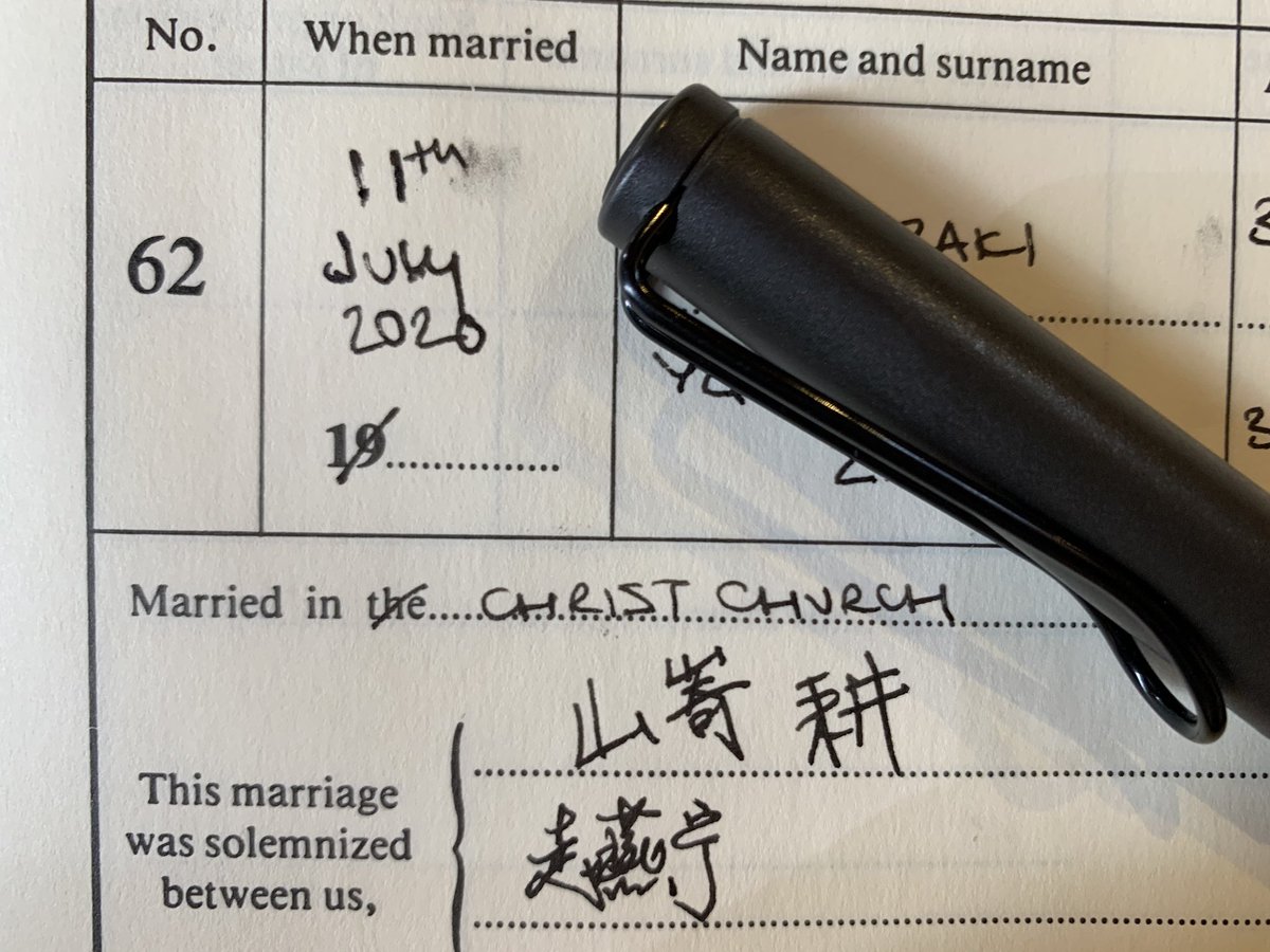 MargaretCave's tweet photo. Second wedding of the afternoon with the most beautiful signatures in the @ChristChurchEG marriage register #marriage #joy #love #postlockdown #churchopen @SouthwarkCofE https://t.co/DYlmsRAidt