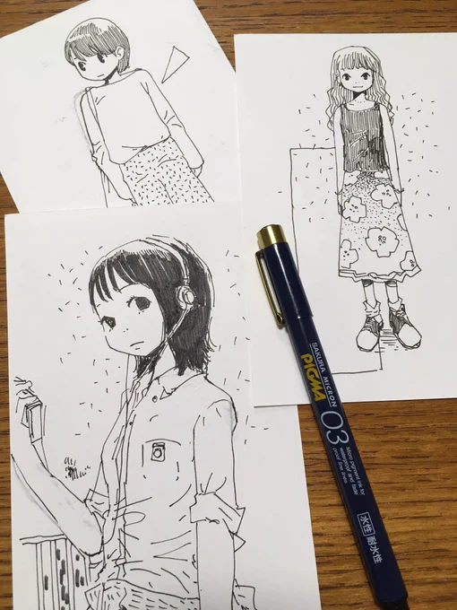 細いペンで描くと30年ぐらい前っぽくなるなー。(自分比)あの頃は細い線が好きだった。 