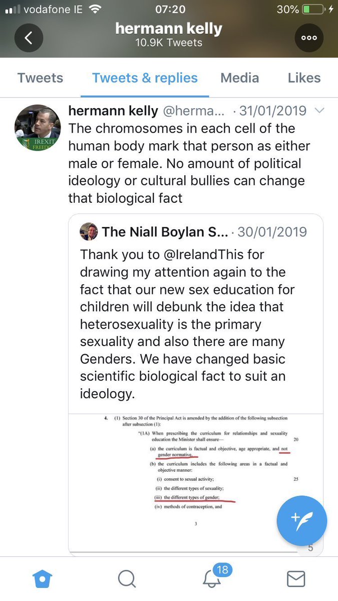 Here he is supporting an alleged Far Right Irish extremist. Here he’s behaving with no dignity with a government minister. And here he’s being unscientific & using anti-Trans tropes (leave the science to experts I think, don’t you?)