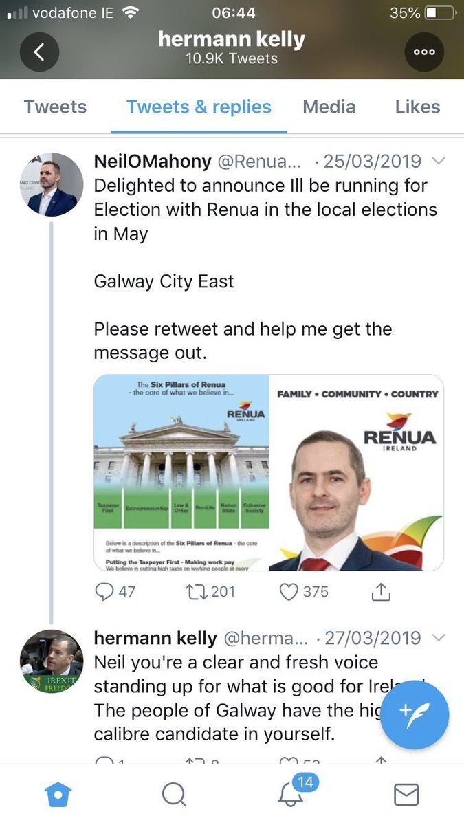 Here he is supporting another Far Right Party. Here he is supporting a woman who called the NZ attacks a false flag. And here he is supporting a man who allegedly wanted to set up a form of Camp for Mincéirí (Travellers) where they could be concentrated.