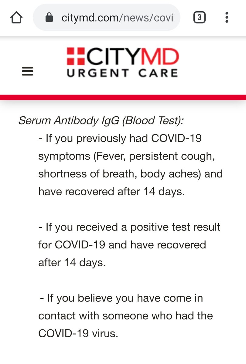 So I took a quick look at CityMD's website, and to whom they offer the test, and here it is