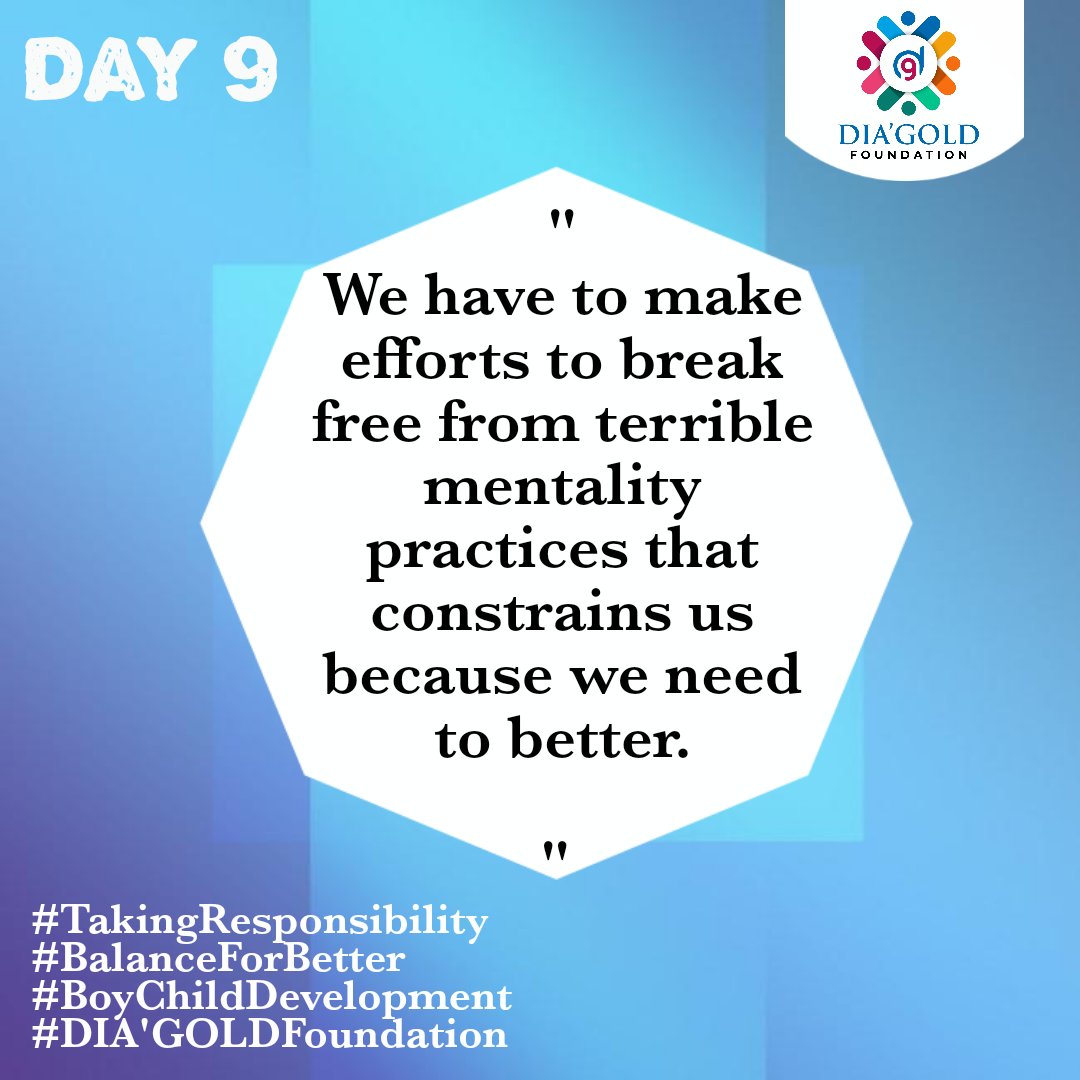 Dia_GoldFndn's tweet photo. Day 11
https://t.co/YX2mPQAwfn
#EntitlementMentality
#BalanceForBetter
#BoyChildDevelopment
#DIAGOLDFoundation https://t.co/0OM8dUBDQq