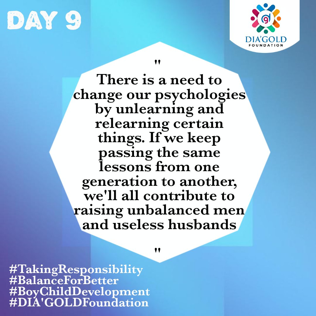 Dia_GoldFndn's tweet photo. Day 11
https://t.co/YX2mPQAwfn
#EntitlementMentality
#BalanceForBetter
#BoyChildDevelopment
#DIAGOLDFoundation https://t.co/0OM8dUBDQq