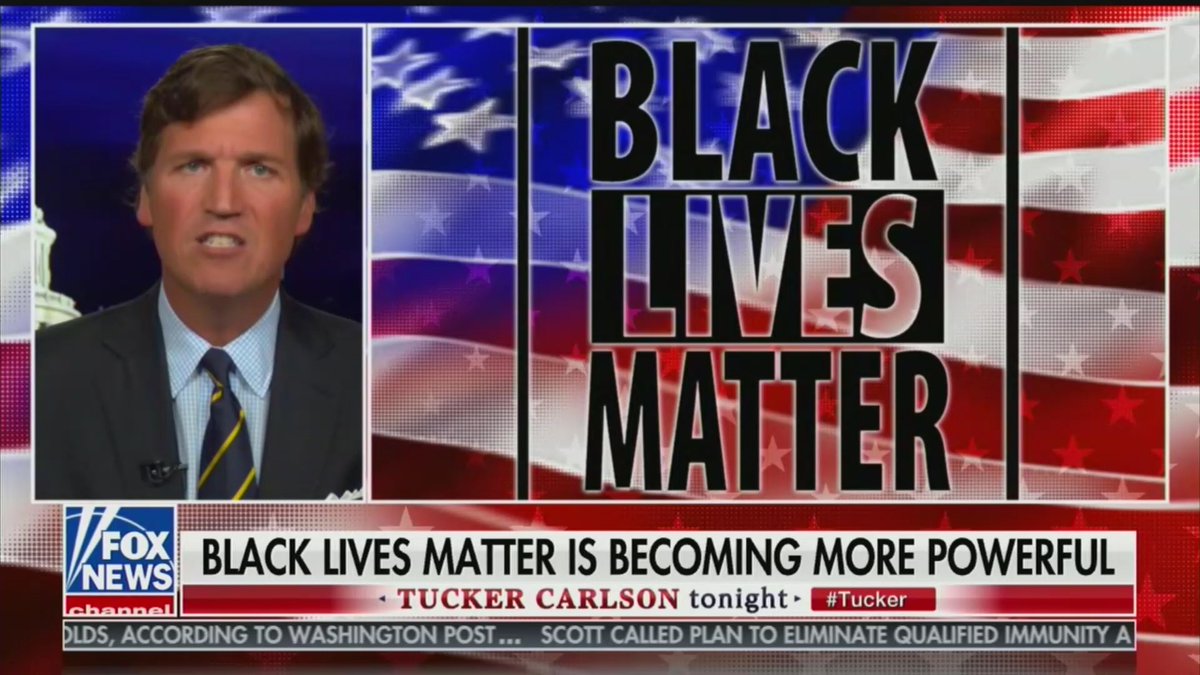 “Since demonstrations began... Carlson has adopted a hard-edge approach, encouraging Trump to be more harsh, not less, in cracking down on protesters.”He said the unrest is “‘is definitely not about black lives, and remember that when they come for you.’”