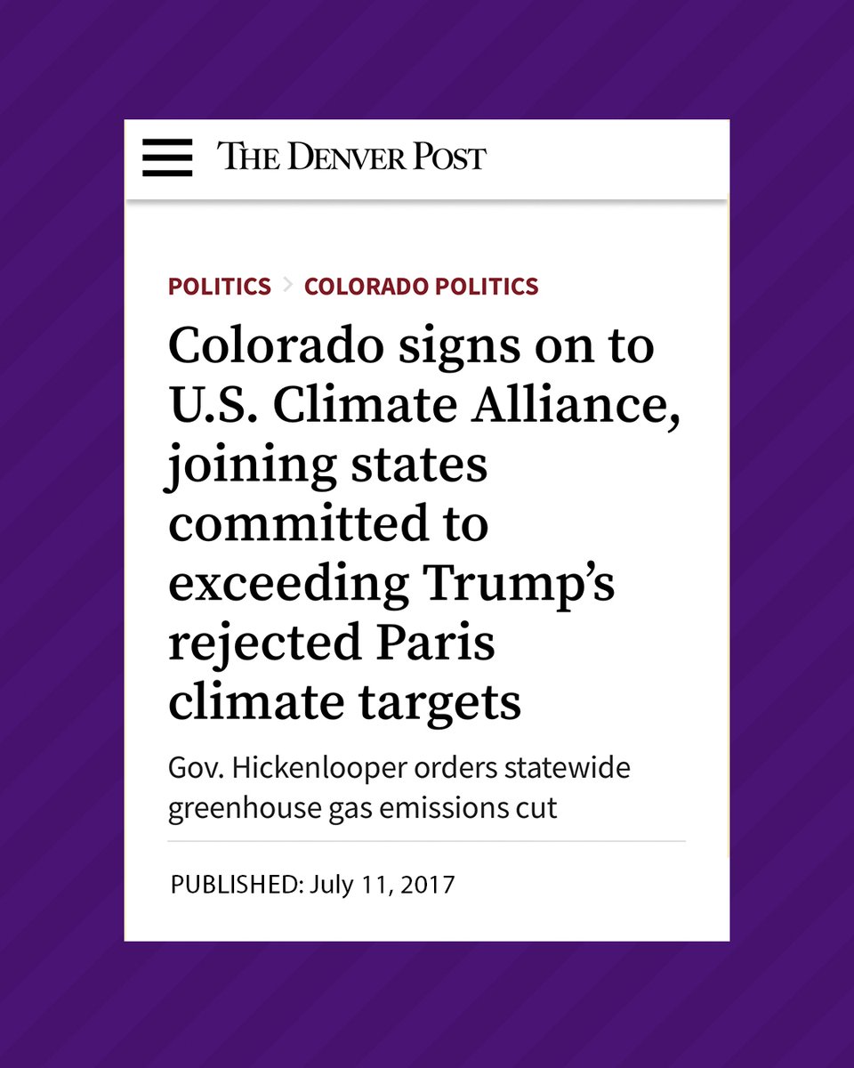 Hickenlooper's tweet photo. Three years ago today, I committed Colorado to the U.S. Climate Alliance after Trump recklessly withdrew from the Paris Climate Accords.

On day one in the Senate, I’ll fight for us to rejoin the Paris Accords. We’ve got to fight climate change and protect the environment. https://t.co/Qwy4kCJ8eL