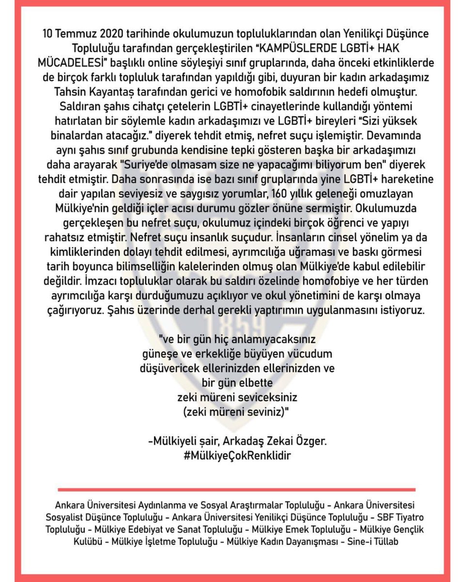 IŞİD zihniyetinin, homofobinin ve kadın düşmanlığının karşısındayız!
#MülkiyeÇokRenklidir