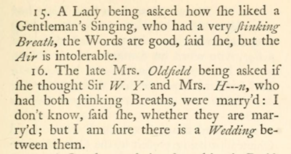 Gags about bad breath were also left out of the Victorian editions of the joke book. /5