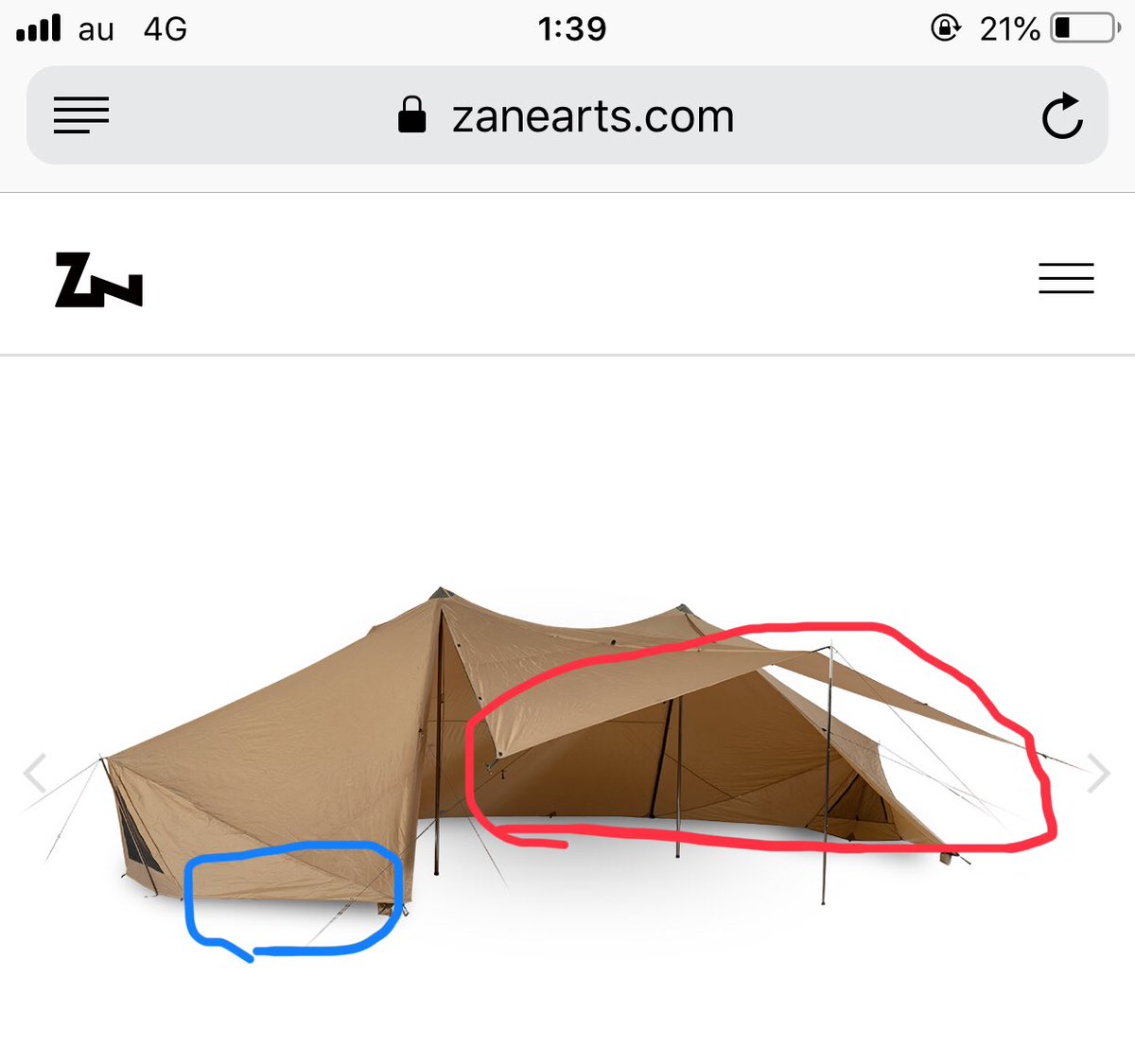 Tenpa108 キャンプ ゼインアーツ Gigi2 次にスカート だけど 正直クリップでビニールシートとか楽だけど見た目悪いから好きじゃないので テント生地を買って縫い付けますか 跳ね上げも考えると 青は普通につければいいけど 赤はスカートの収納も考え