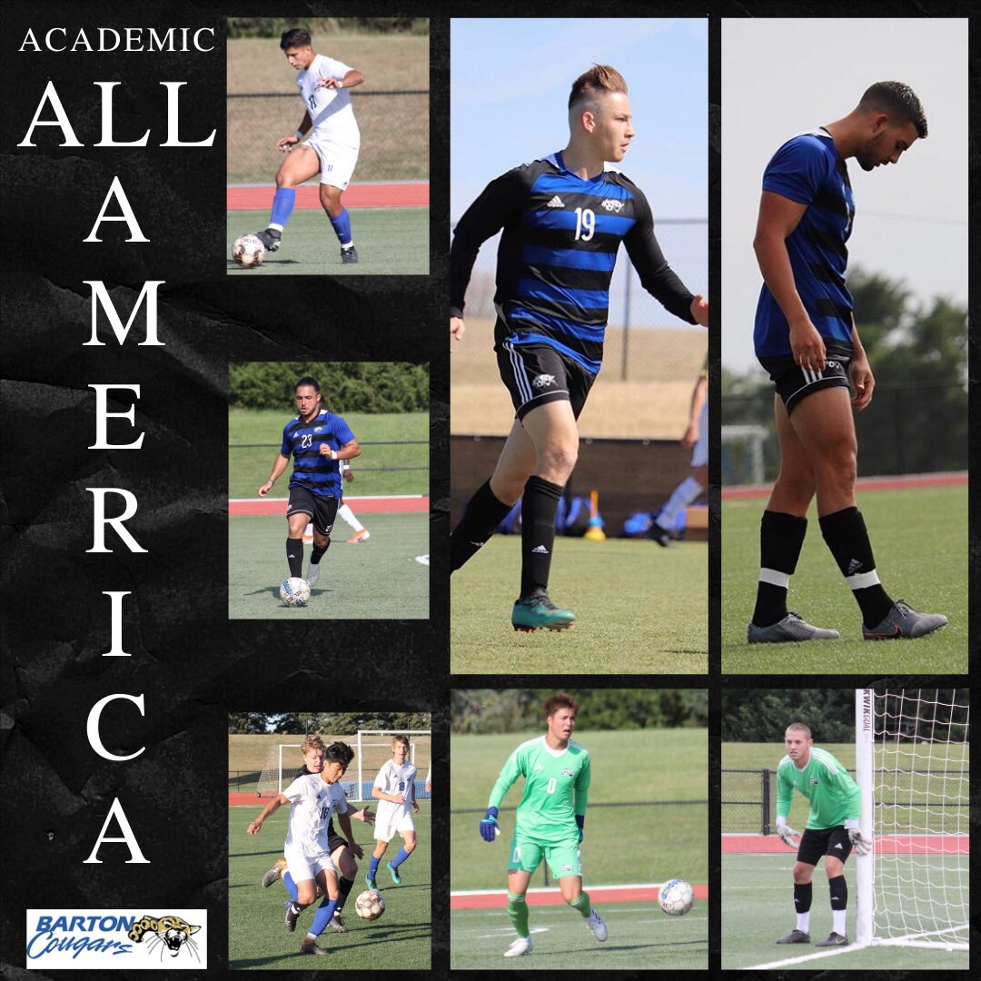 BartonCC_Soccer's tweet photo. ACADEMIC ALL-AMERICANS!
•
Barton Men’s Soccer had 7 players named as Academic All-Americans!! We are proud to call you Cougars!
1st Team: P. Maximiano &amp; C. Morales 2nd Team: Y. Nishigaki &amp; M. Seyfert 3rd Team: R. Sepulveda, R. Braga &amp; M. Shin

#BartonMensSoccer
#BetterEveryday https://t.co/eMFVj9ysoR