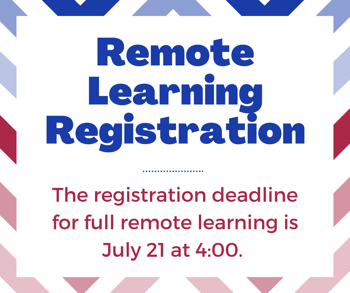 OneontaSchool's tweet photo. After looking at the learning options for the 2020-21 school year, if you plan on your child doing full-time remote learning, you must complete the following form by July 21 at 4:00 p.m.  

Form Link: https://t.co/rjNvapPRxI https://t.co/hvxInrjndh