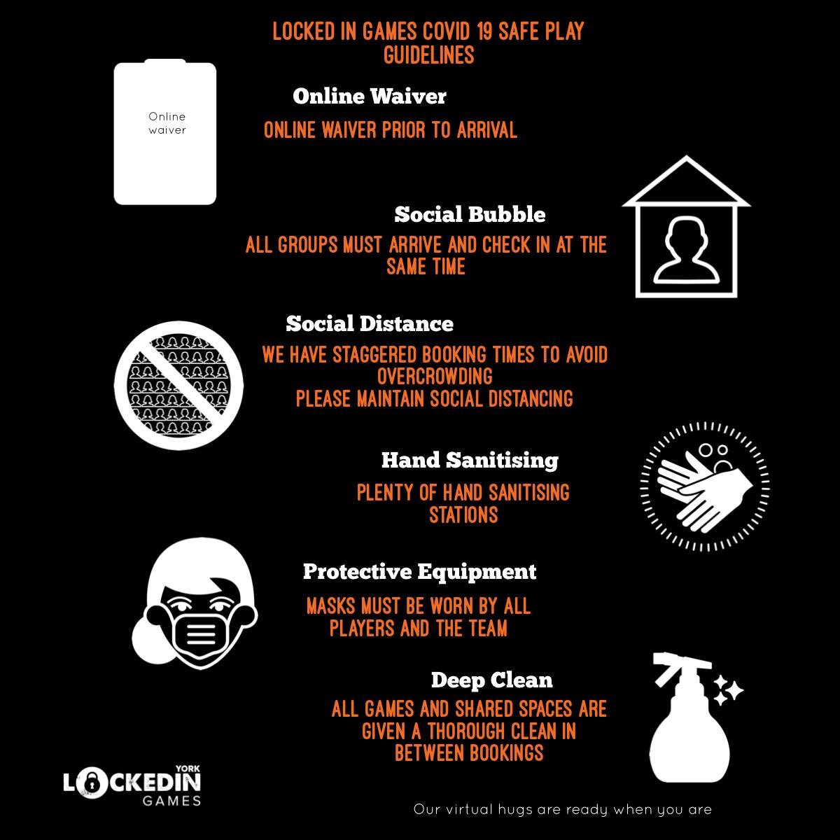 Having followed the government’s COVID-19 guidelines, we have ensured that the safety of our team and customers is paramount. As such, we have introduced new guidelines. 
Our virtual hugs are ready when you are.
lockedingamesyork.co.uk