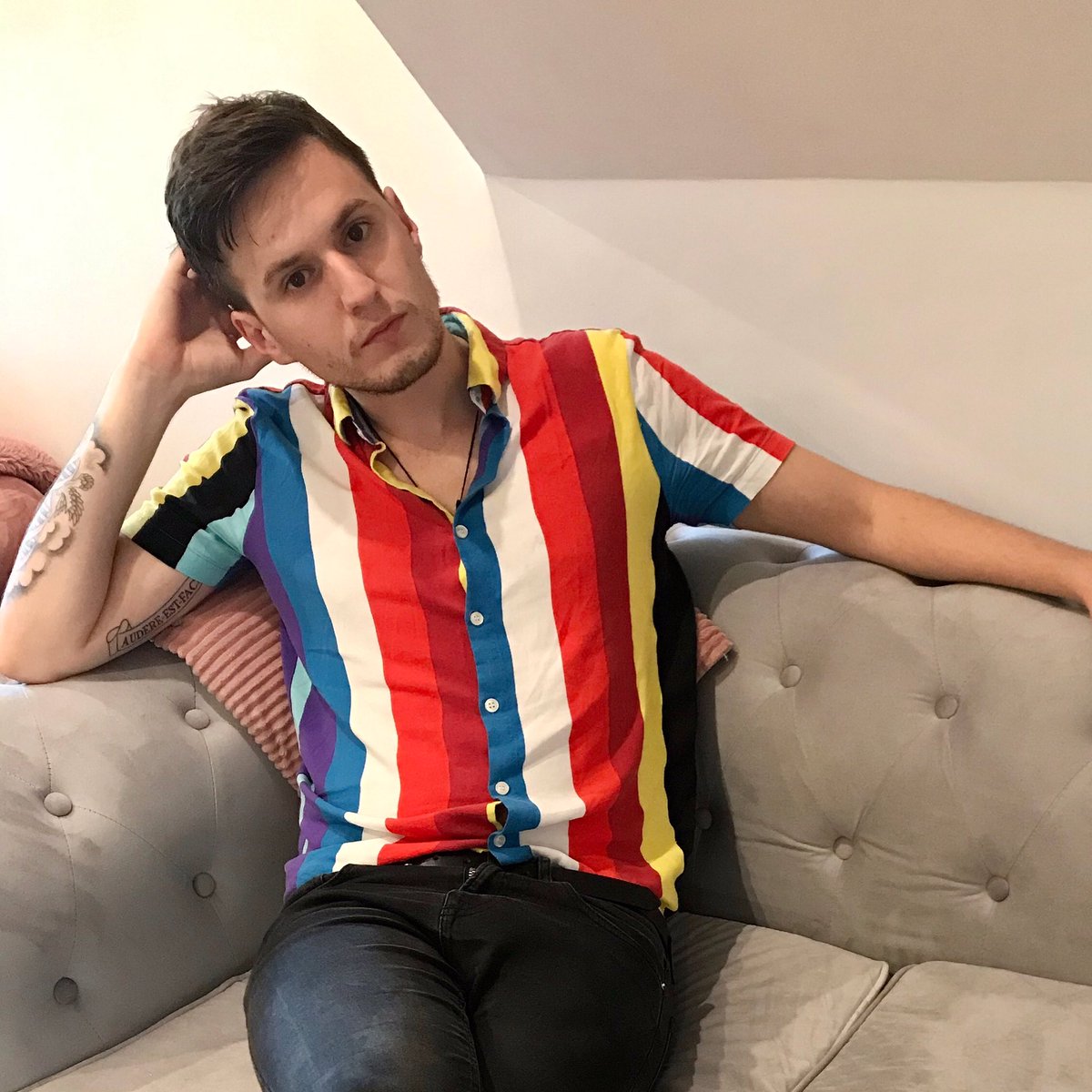 MilesBlumsom's tweet photo. Wore my ‘fun’ shirt to work today... not a single comment! Apparently this is something that bothers me now 🙅‍♂️🙅‍♂️ 

#presenter #radio #radiopresenter #fashion #producer #shirt #tattoo https://t.co/4YsTnaEiOI