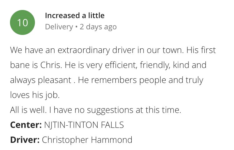 Shout out to Chris Hammond Tinton Falls, NJ #ThanksForDelivering