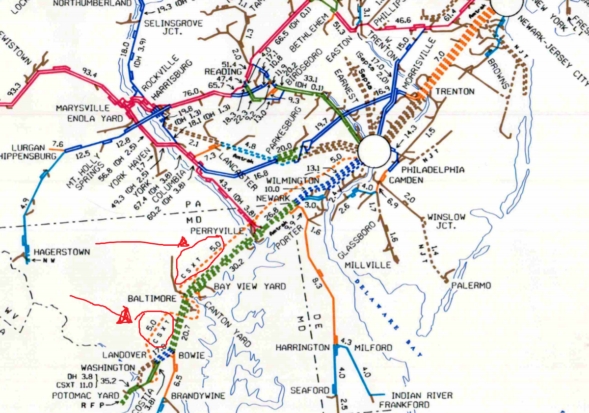 For traffic that had previously used Potomac Yard, Conrail's solution was to slowly reroute trains going south via an old, somewhat unimportant Reading RR gateway in Hagerstown, MD, or use trackage rights via CSX into Washington. http://www.multimodalways.org/docs/railroads/companies/CR/CR%20Maps/CR%20Tonnage%20Maps/CR%20Tonnage%20Map%201988.pdf