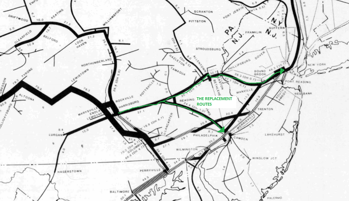 But then traffic started to move off of the NEC. Between Harrisburg and New York/Philly, the routes of choice were a bricolage of ex-Reading, CNJ and Lehigh Valley lines that carried freight through Reading and Allentown and then into the metropoles.