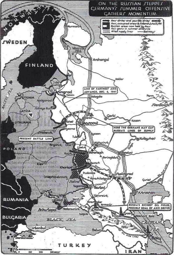 RealTimeWWII's tweet photo. Spearheads of the new German offensive in USSR are joining up, as two panzer armies meet on banks of the River Don; New York Times map of the Axis advance past Kharkov &amp; Kursk: https://t.co/AZ2P6fA88r