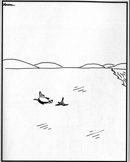In honor of Gary Larson coming back, here's my favorite Far Side comic of all time.

The amount of information conveyed with so few lines is staggering. Such an incredible sight gag. I feel like I learn so much about storyboarding every time I revisit this image. 