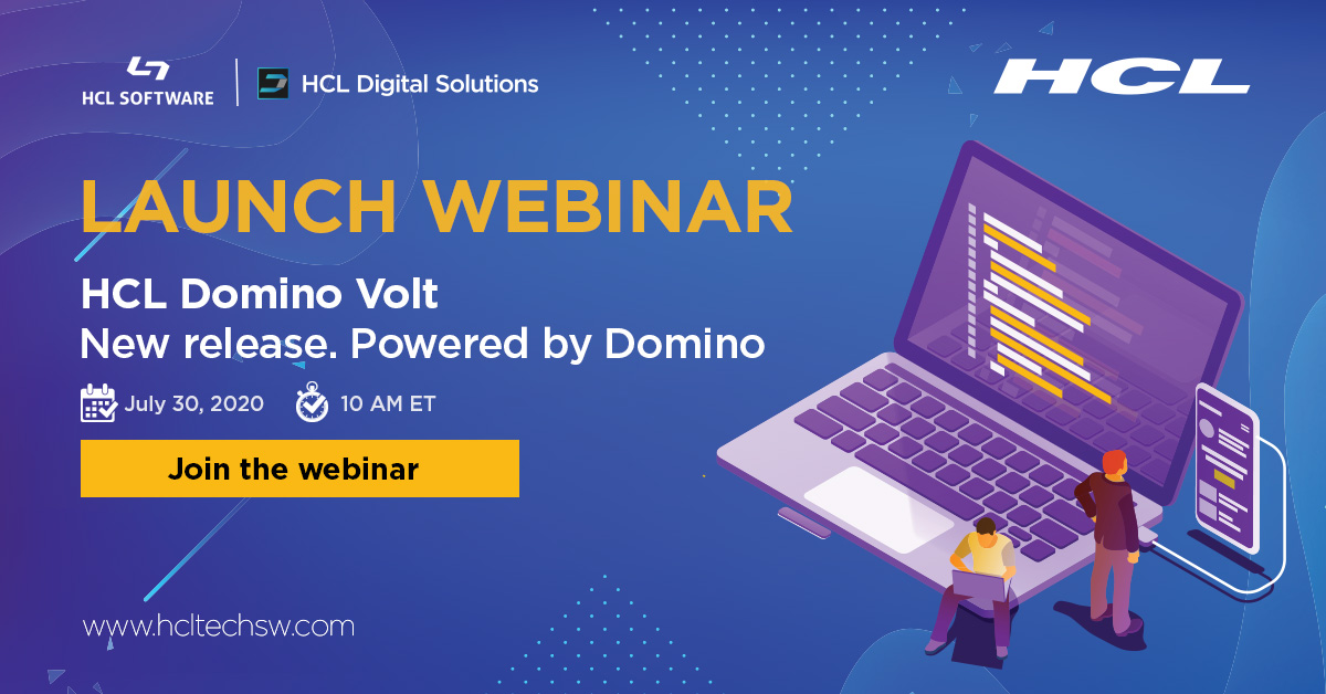 HCLDigital's tweet photo. Register for this exciting #HCLDominoVolt launch #webinar and hear about all the new features of the latest release. https://t.co/hkKpDi8743 #dominoforever https://t.co/UdGkDmpxip