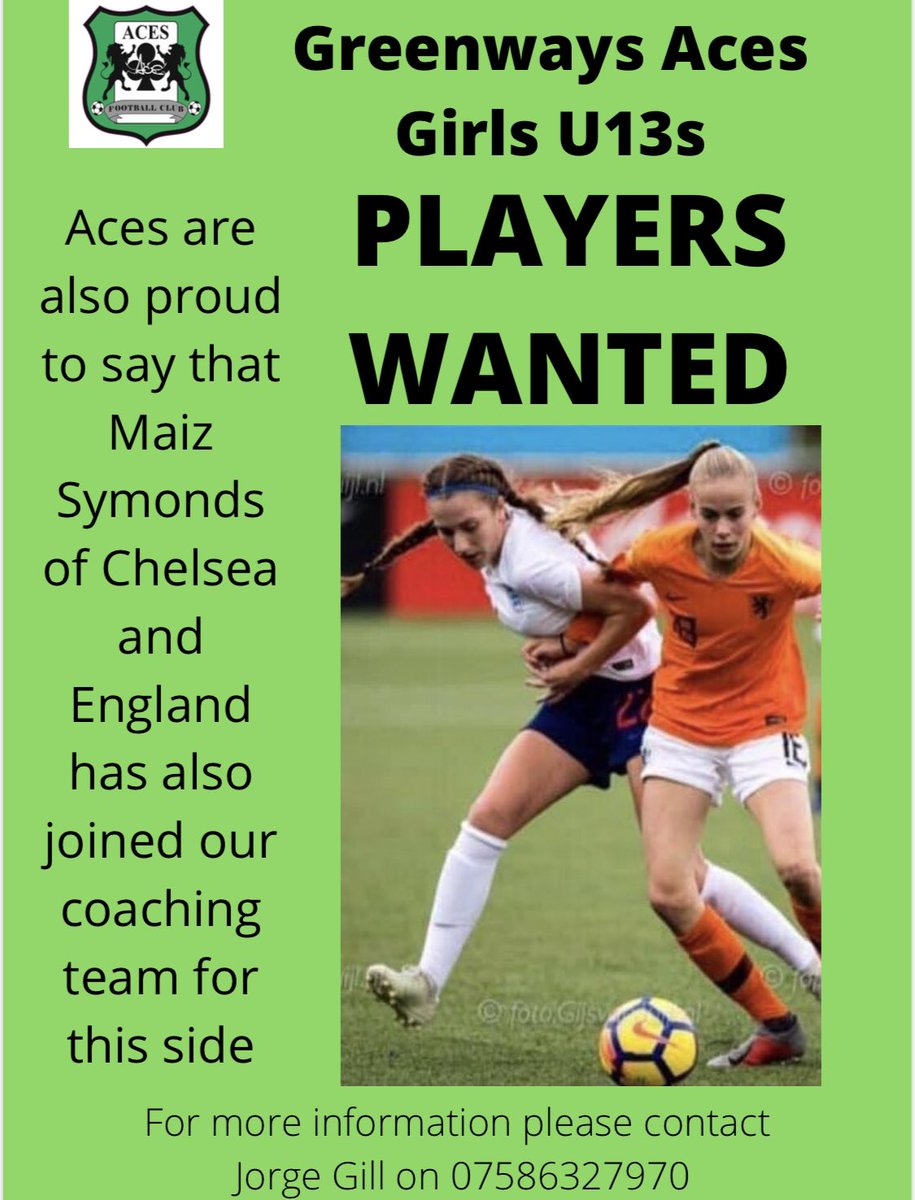 Greenways Aces FC (@greenwaysacesfc) on Twitter photo #girlsfootball u13’s girls players wanted #football #aces #kidsfootball #girlsfootball u13’s girls players wanted #football #aces #kidsfootball