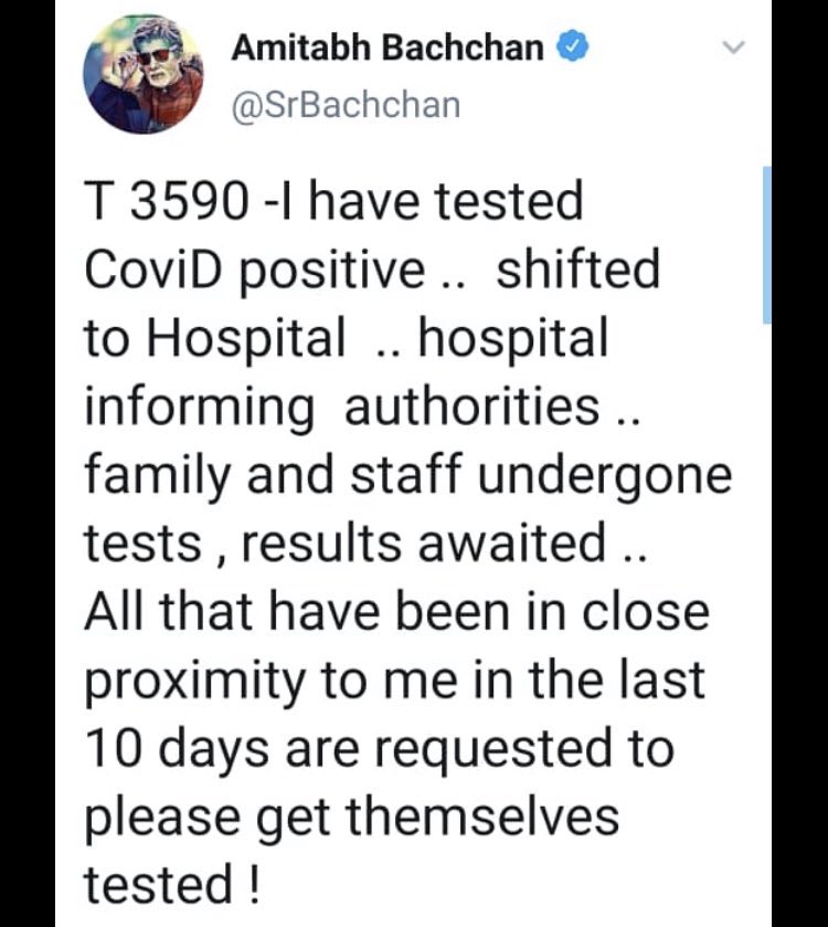 muvipedia's tweet photo. #AmitabhBachchan confirms that he has tested positive for COVID-19. https://t.co/Ft9fLDaJ2O