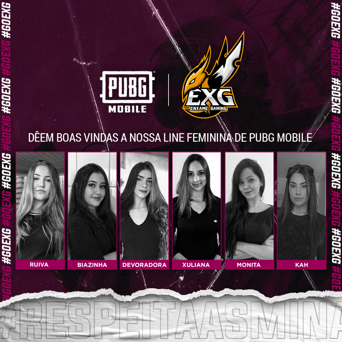 EnxameGaming's tweet photo. Nova line Feminina de PUBG Mobile.

A Enxame Gaming foi uma das primeiras equipes a ter uma line feminina, e a dar oportunidades para as mulheres no cenário (2018). Vinhamos há algum tempo nos esforçando para ter uma line feminina novamente, e finalmente conseguimos. #GoEXG https://t.co/XBGEK9tCjS