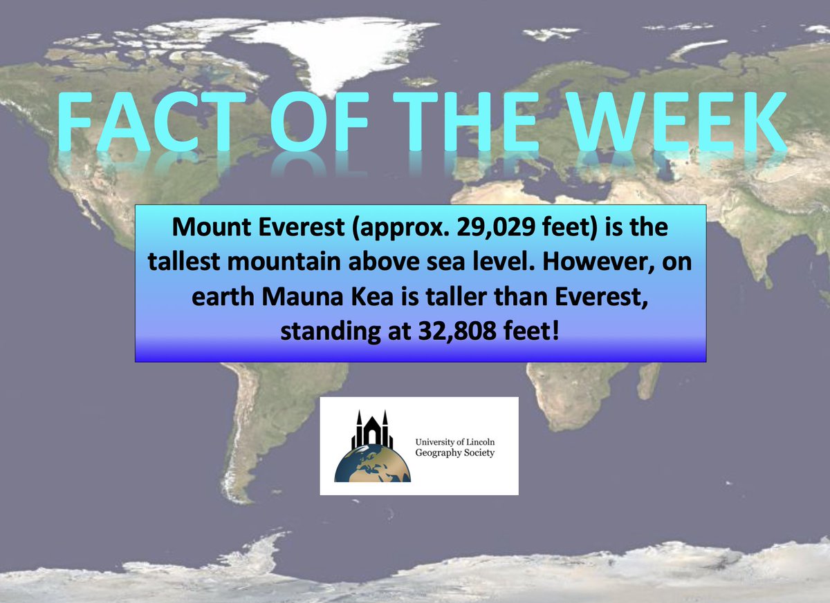 Fact of the week!!! 🏔 Mount Everest (approx. 29,029 feet) is the tallest mountain above sea level. However, on earth Mauna Kea is taller than Everest, standing at 32,808 feet!🏔 #geography #lovegeography #geographysociety #MountEverest #MaunaKea #factoftheweek
