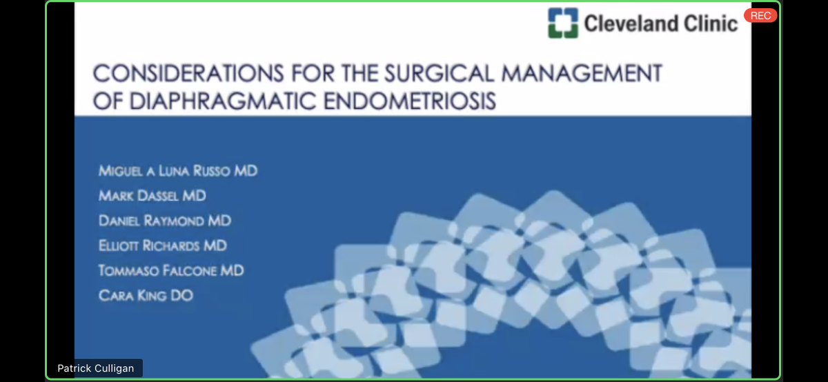 AngelaYuanMD's tweet photo. Sharp video on diaphragmatic endometriosis! Well done @drmiguelluna, @elliottrichards, @drcaraking and colleagues @CleClinicMD #SGS2020 @GynSurgery https://t.co/PqHZY1i3V3