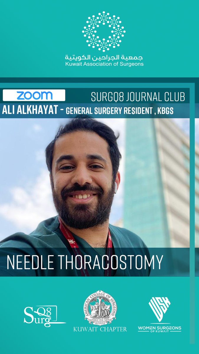 Surgq8 Journal Club: Needle Thoracostomy. This research is represented by our surgical resident Dr. Ali Alkhayat 
instagram.com/tv/CCgkW7Jhjm7…

Be next and share your critical appraisal to our email ( Surgq8@gmail.com ) and join our club 
<a href="/kuwaitsurgical/">جمعية الجراحين</a> 
<a href="/womensurgeonsk1/">womensurgeonskwt</a>
