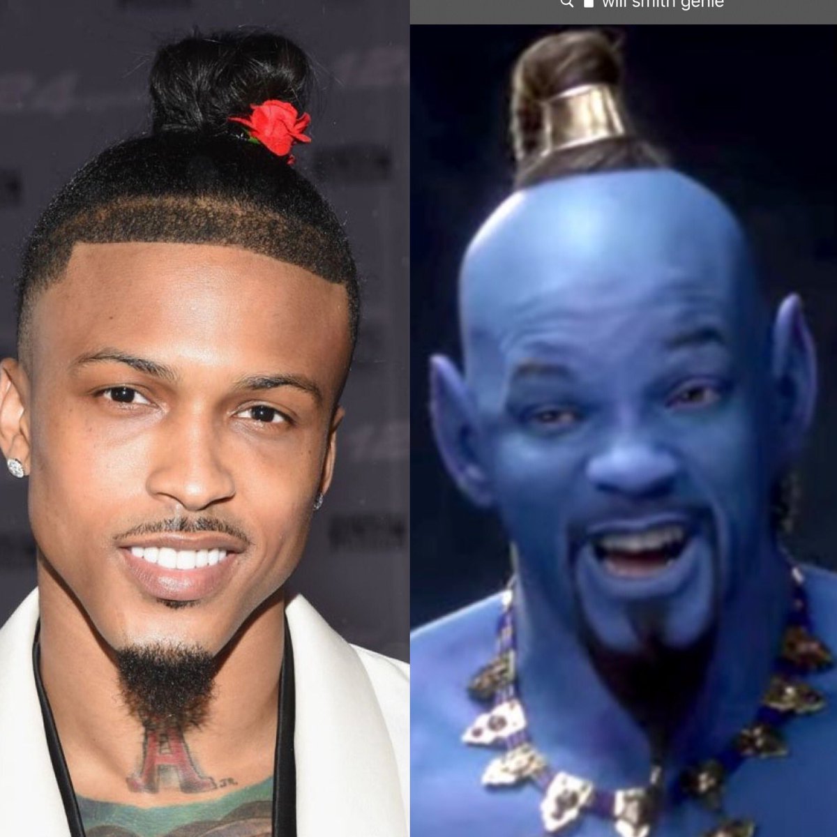 slug1590's tweet photo. Anyone else catch the resemblance between Jada’s side piece and Will Smith as the Genie? 😂😅 https://t.co/34TeacbZPF