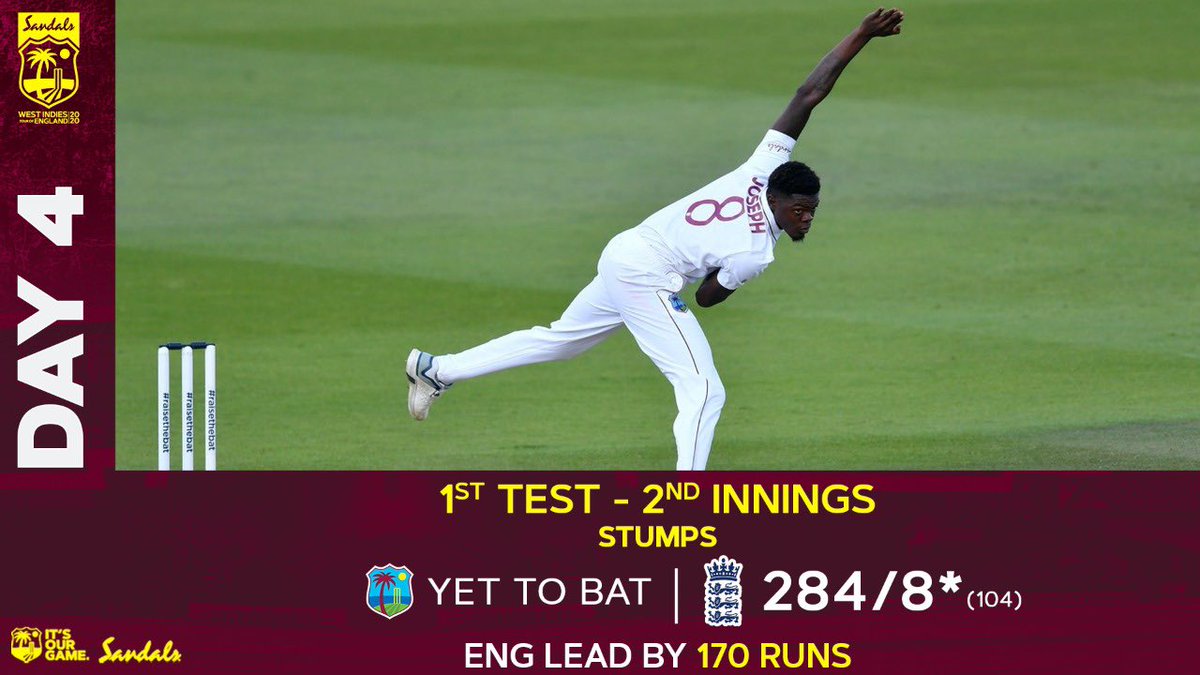 STUMPS: #MenInMaroon on 🔥 towards the end of day picking up 5️⃣ wickets in the last session Can’t wait for Day 5️⃣ to see a WI victory🤞 #ENGvWI #WIReady