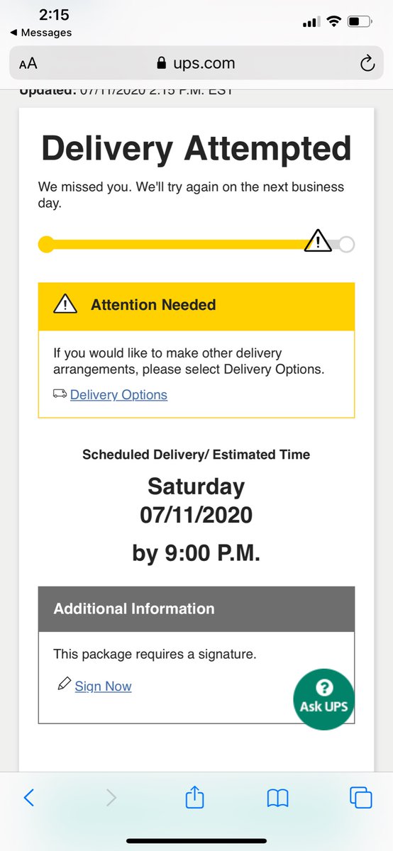 That_PiscesLove's tweet photo. @UPS @UPSHelp @BestBuy @BestBuySupport SO AFTER NUMEROUS PHONE CALLS AND BEING TOLD THAT A SIGNATURE WOULD NOT BE REQUIRED NOW AFTER A FALSE DELIVERY ATTEMPT BY #UPS A SIGNATURE IS REQUIRED #FAKENEWS #BESTBUY #UPS #FRUSTRATIONS #CustomerService #CARRIERSERVICE https://t.co/ZGDw1Uiqr0