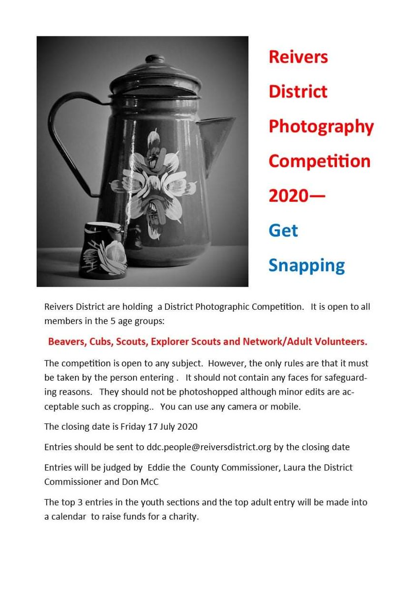 DCReiversScouts's tweet photo. Less than a week to go for the Photography competition
@13th_Carlisle @Scouts_13th @12thcarlslescou @michellegiles40 #ReiversScouts https://t.co/DbblNlG0Vi