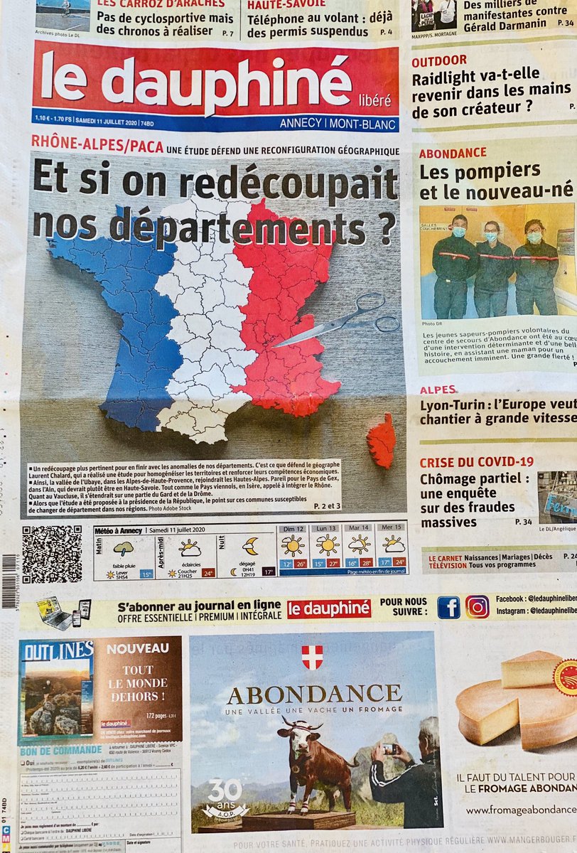 LeLaboRural's tweet photo. Belle surprise depuis chamonix où notre collègue expert au #laborural, Laurent Chalard fait la première page du Dauphiné libèré ! Sympa ! #ruralité @ledauphine @LeLaboRural https://t.co/3RI1OfEMA6