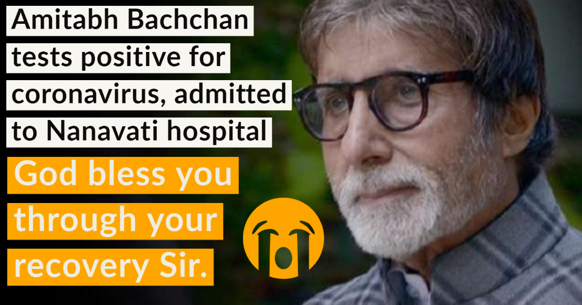 KnowerNikhil's tweet photo. Amitabh Bachchan tests positive for coronavirus, admitted to Nanavati hospital. God bless you through your recovery Sir.
#AmitabhBachchan  #coronavirus  #StaySafe  #staystrong  #praying https://t.co/OqaUHOC4cB