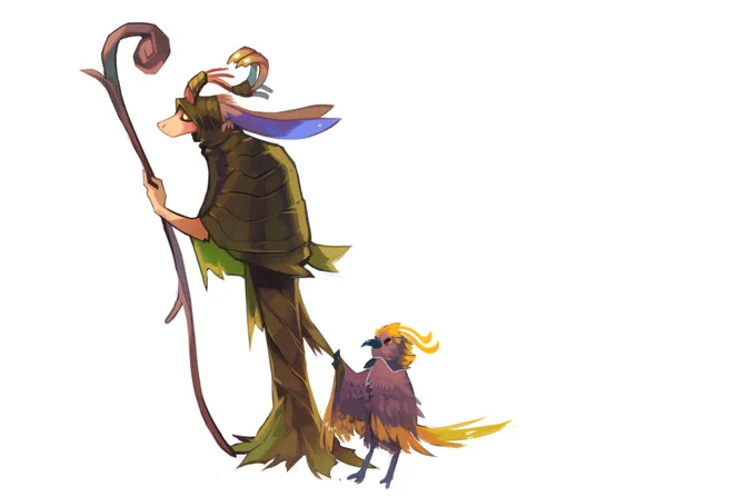 you love your dad but also really critical of Him 

(the bird is the same character, but I am still experimenting with their colors! idk which one looks good) 