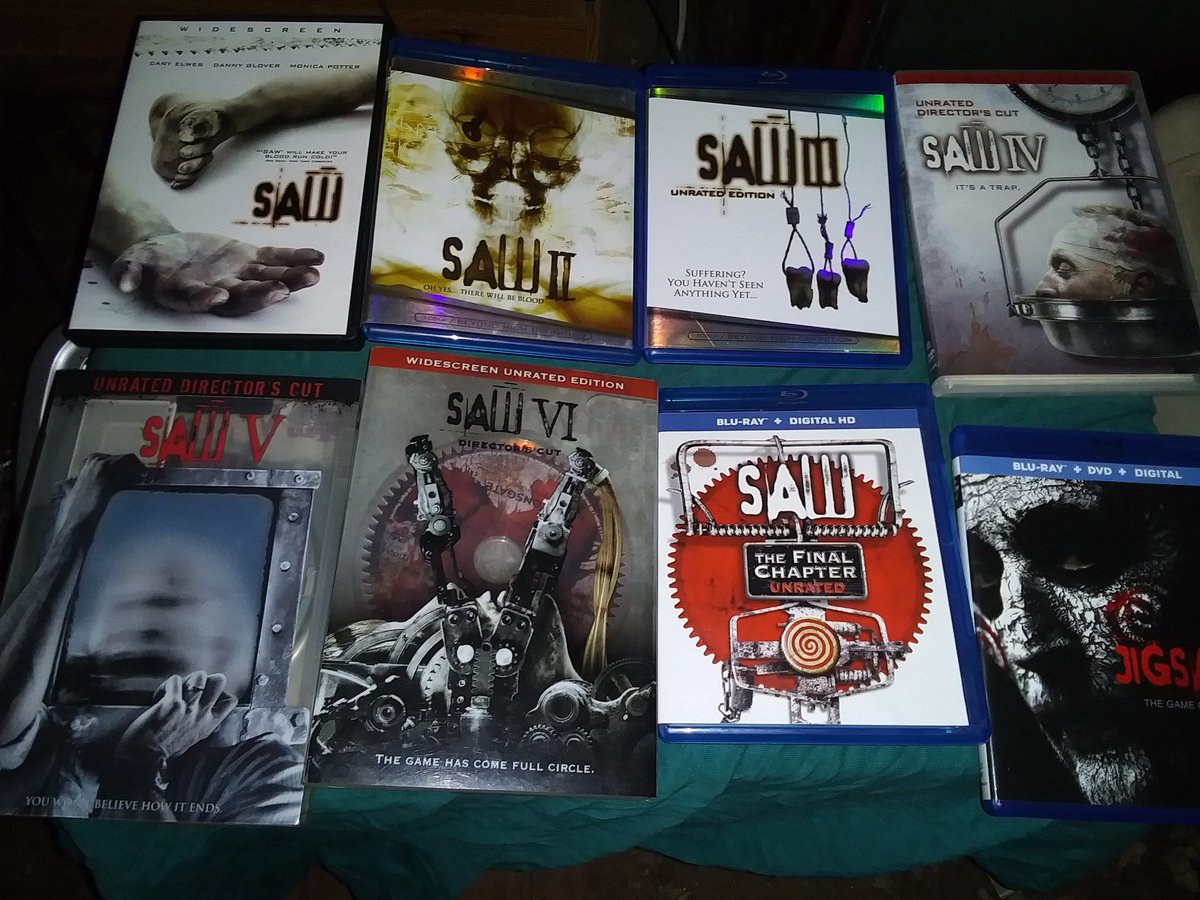 Took me awhile but I finally got them all #saw #sawmovie #sawmovies #sawmovieseries #jigsaw #movie #movies #moviehorror #horror #moviehorrors #movienight🎬 @lionsgate #dvd #dvdcollection #dvds #bluray #bluraycollection #bluraymovie @shawneesmith 
@officialtobin