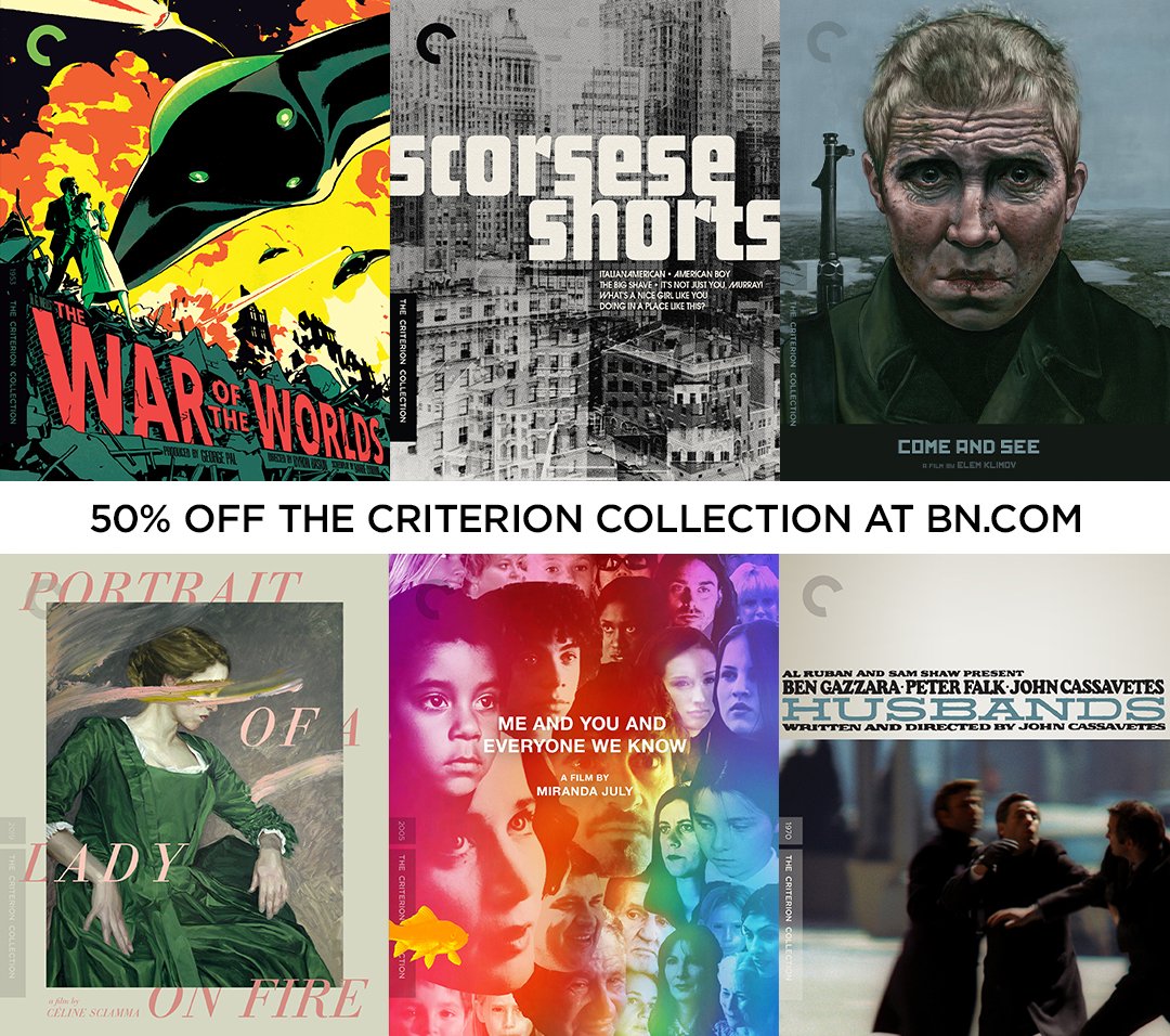 Criterion's tweet photo. Our summer @BNBuzz sale is here! All Criterion Blu-rays and DVDs are now 50% OFF at @BNBuzz, both online and in stores! https://t.co/pOLTm9PQvi https://t.co/mR2C3J4IVA