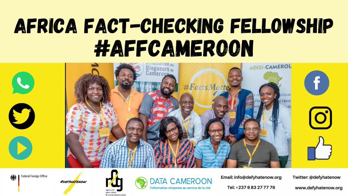 #WeekendVibes:

We wish to sincerely thank all those who responded to our call for Applications for the maiden Africa Fack-checking Fellowship Cameroon (#AFFCameroon). Applications are closed for this session as training begins next week! 

(Thread 1/3)