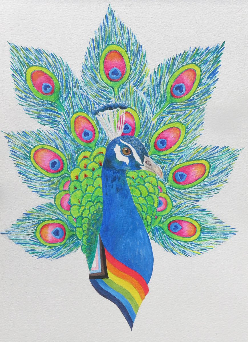 Just finished painting my latest addition to the 'Morris Birds' flock, 'Pride Peacock'! Whilst human Prides may have been cancelled this year, the birds are ready to shake their tail feathers &amp; support the LGBTQ+ community!
#MorrisBirds #Pride
