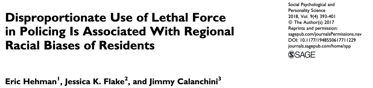 511/ "We find that the implicit racial biases of White residents predict disproportionate regional use of lethal force with Blacks by police. This association is robust, reliably emerging across two conceptually distinct measures of racial bias."