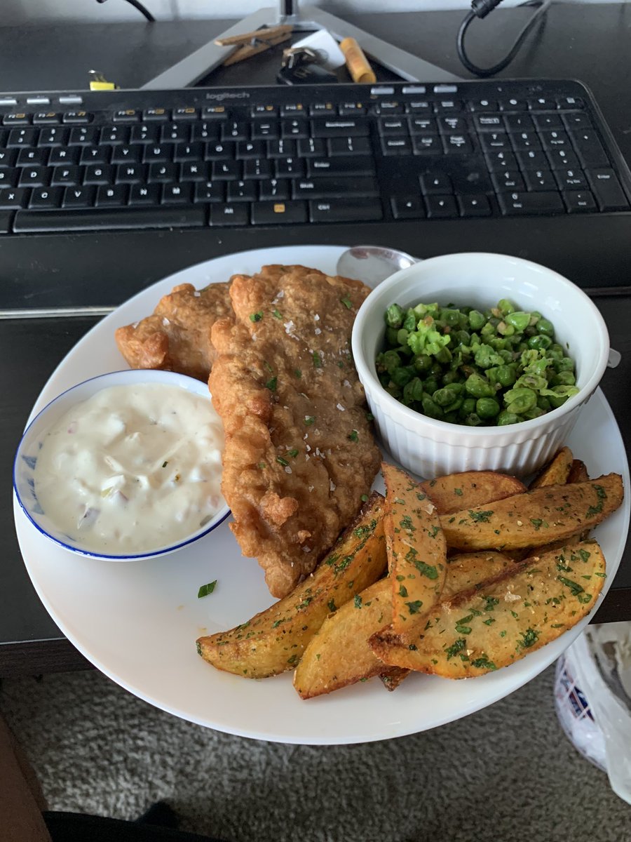 Fish, Chips, and Peas while I lose bets.sHE COOKED