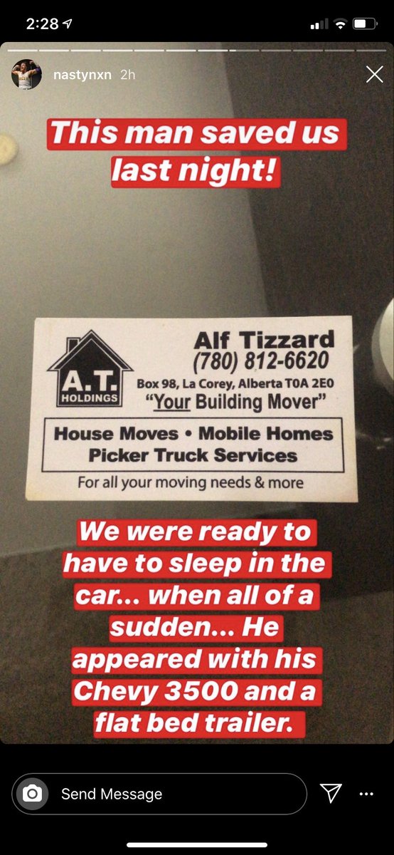 My daughter’s boyfriend blew a tire late last night coming back from Calgary. This man saved them put they car on his flatbed &amp; drove them home) &amp; only asked “that they pay it forward”. If you can, give this nice man your business. #Yeg #goodwill #GoodKarma #yyc