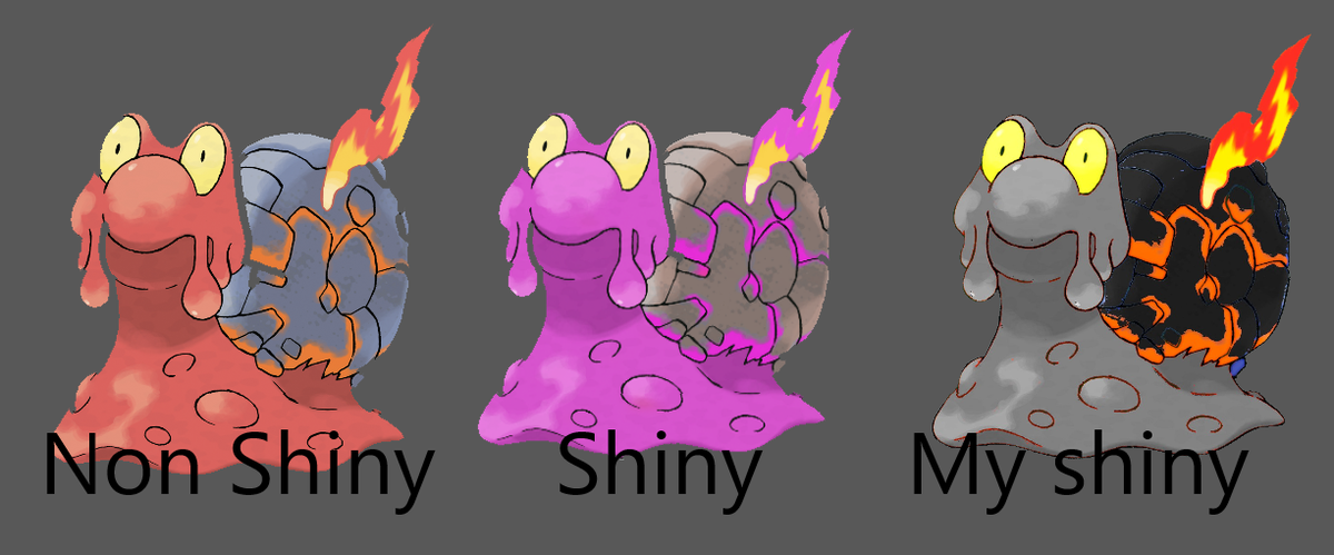 I've seen these around recently and wanted to give it a shot.
Here's my attempt at fixing shiny Magcargo
#fixyourshiny