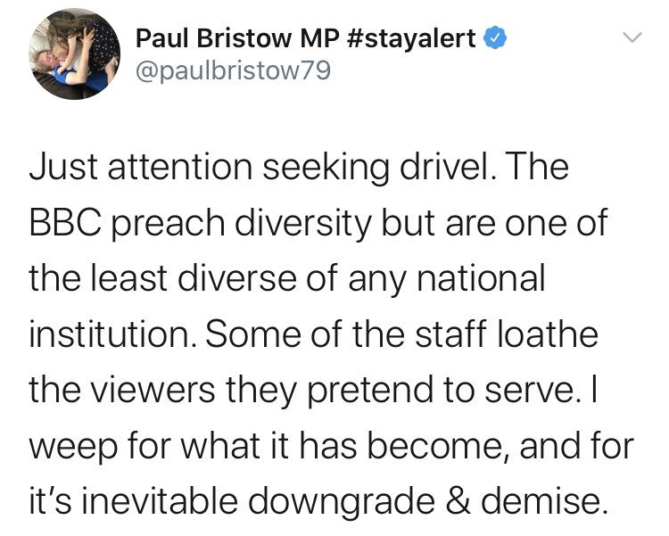 And boy are they angry about these views that they’re pretending the BBC holds, including this member of parliament: