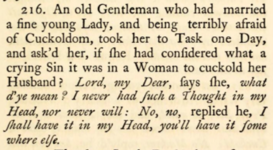 Quite a few jokes about cuckolding were cut from the Victorian edition. /11