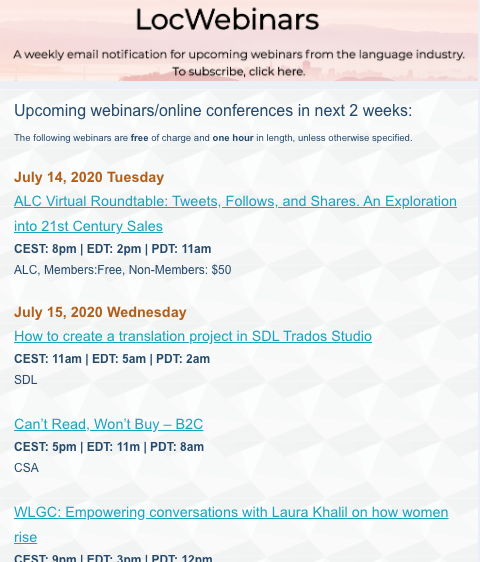 LocWebinars's tweet photo. Upcoming webinars/online conferences in next 2 weeks:

https://t.co/GSkcd737pd https://t.co/qS0MRx2wCm