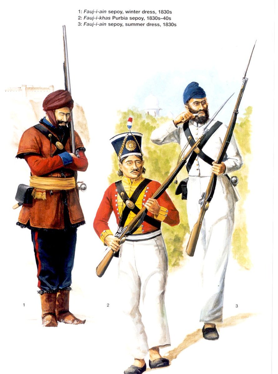 You can see the Western style of uniform being adopted & practiced. The army was quite secular & you can notice the Hindu & Muslim soldiers alongside Sikhs.The army was divided in two types: Regular Army [quite traditional] & Royal Army [modern force].